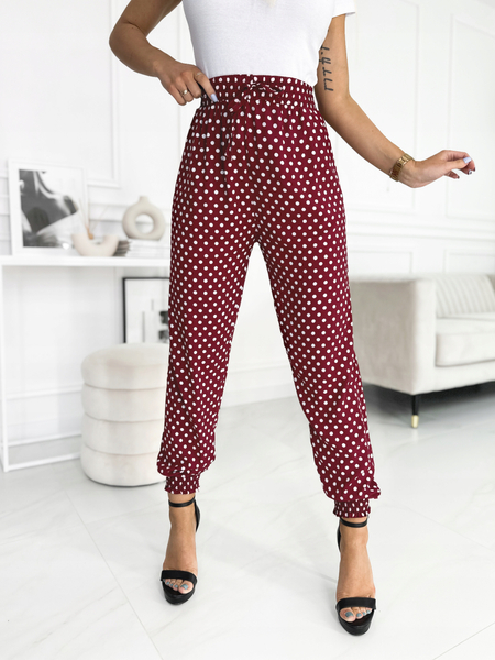 Bordowe luźne spodnie w grochy