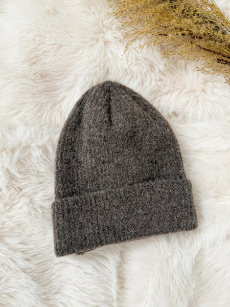 Chłodny brąz komplet moher i wełna czapka + szalik