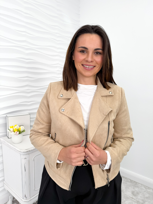 Beżowa zamszowa kurtka ramoneska Grace