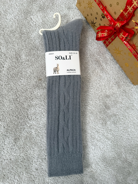 Szare podkolanówki alpaka