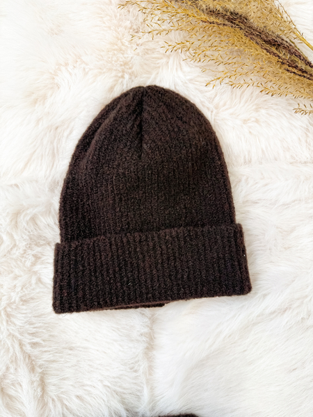 Czekoladowy komplet moher i wełna czapka + szalik