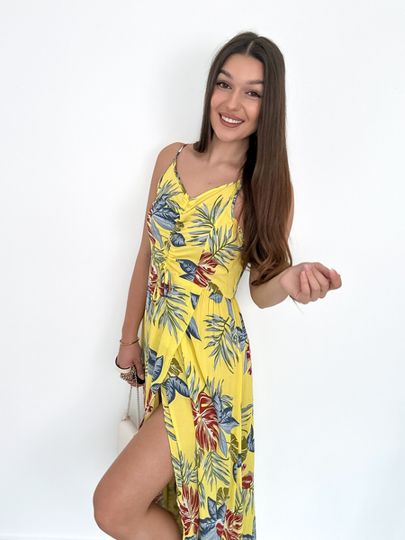 Żółta sukienka wiązana pod dekoltem Elena II