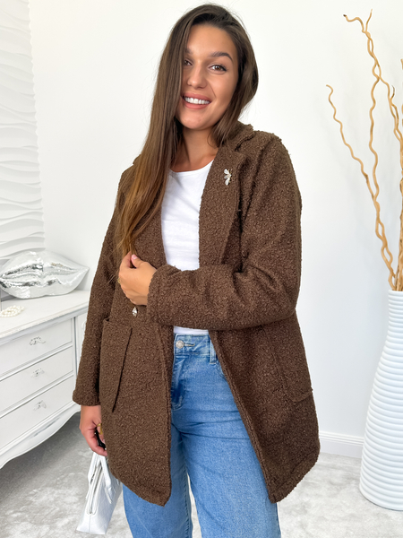 Brązowy krótszy płaszcz baranek Bee