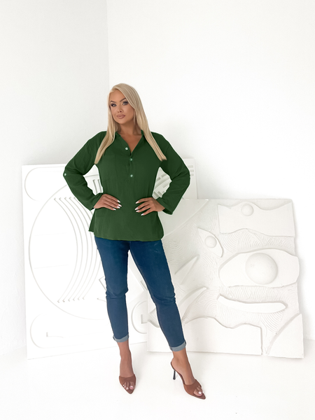 Butelkowa zieleń muślinowa bluzka z guzikami Kora