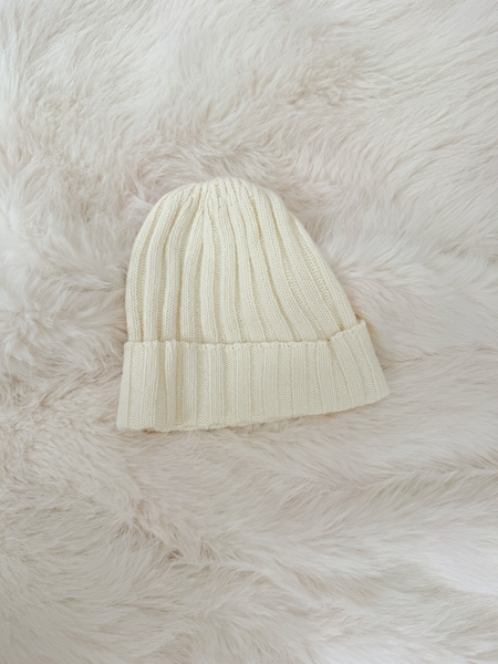 Śmietankowy z kaszmirem i wełną komplet prążkowany czapka + szalik