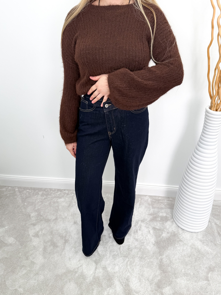 Czekoladowy moher i wełna sweter dzwonek