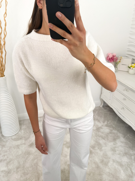 Śmietankowy sweter baby alpaca z krótkim rękawem