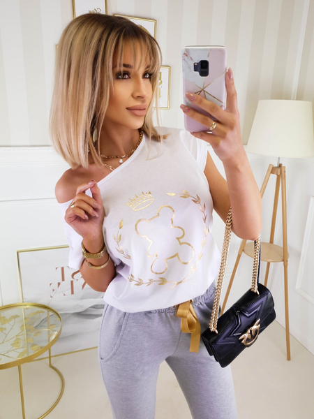 Biały t- shirt z nadrukiem misia