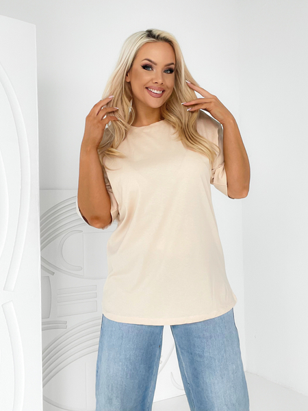 Beżowa bluzka z okrągłym dekoltem Vega
