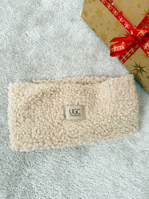 Beżowa opaska baranek boucle