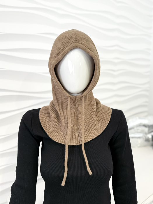 Cappuccino balaklawa z wełną komin z kapturem