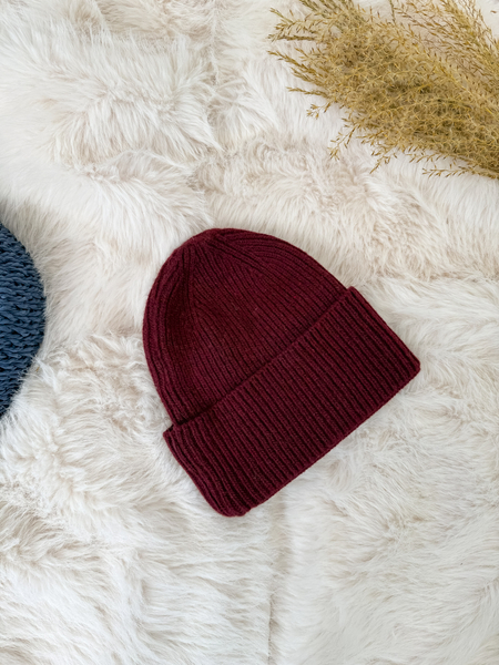 Bordowy z kaszmirem i wełną komplet czapka + szalik