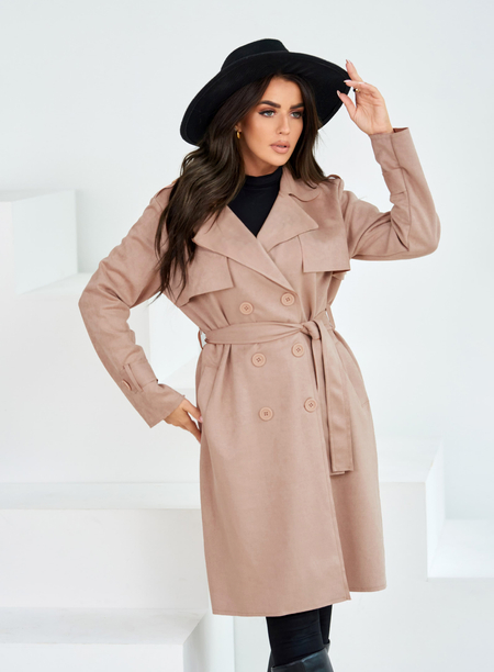 Ciemny beż długi zamszowy płaszcz