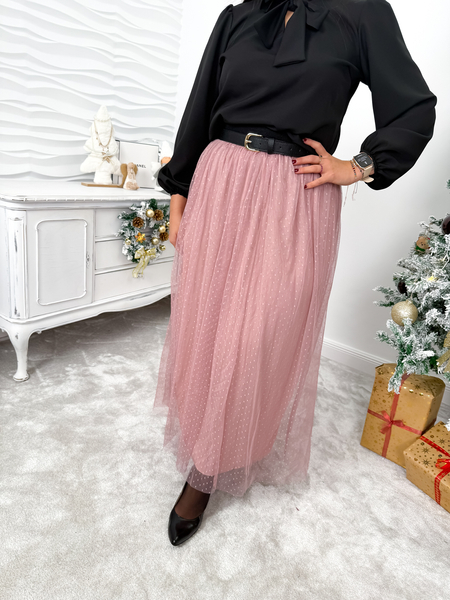 Różowa spódnica tiulowa w drobne kropki