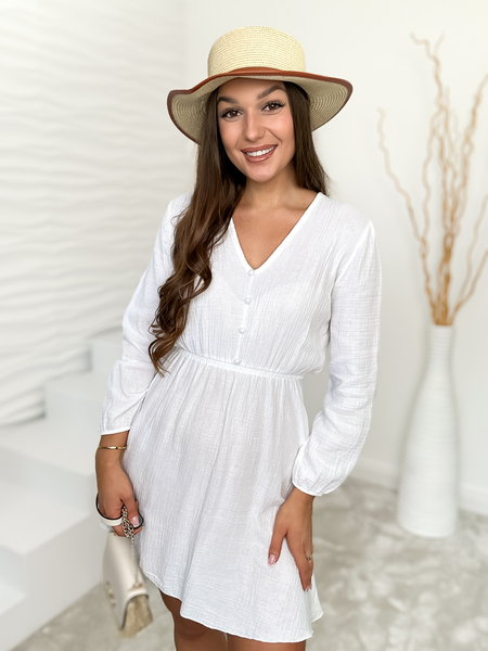 Biała muślinowa sukienka z długim rękawem Andy