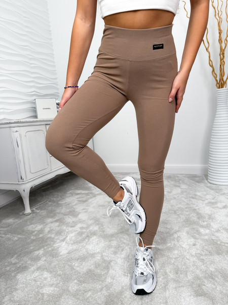 Beżowe bambusowe legginsy z wysokim stanem