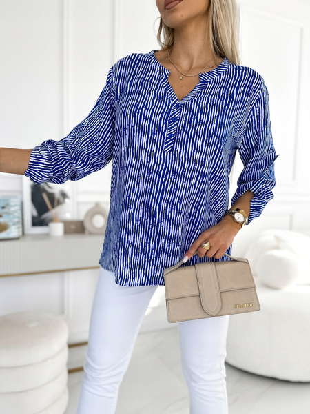 Chabrowa Kobieca Koszula Luźna Bluzka 3/4 Paski Duże Rozmiary