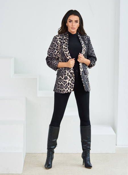 Beżowo-szary żakiet we wzór panterki