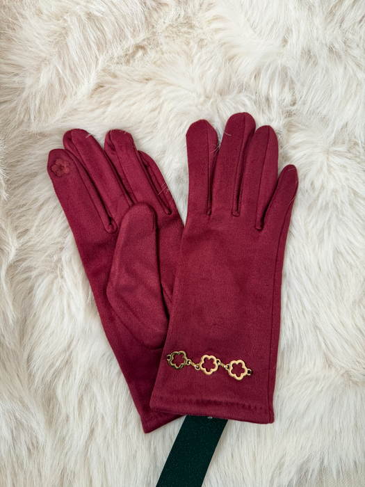 Bordowe rękawiczki z ozdobnym elementem
