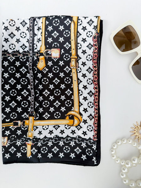 Czarno - biała apaszka wzór łańcuchy