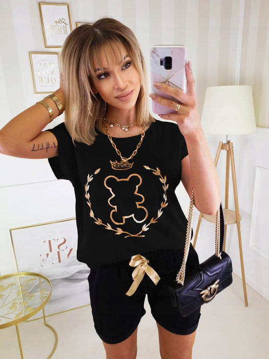 Czarny t- shirt z nadrukiem misia