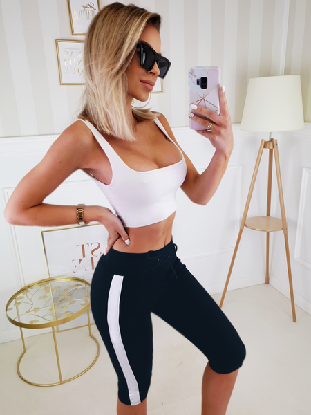 Granatowe legginsy na 3/4 z lampasem