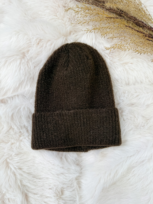 Czekoladowa czapka moher i wełna