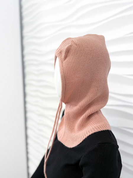 Różowa balaklawa z wełną komin z kapturem