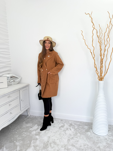 Karmelowy dłuższy płaszcz baranek Taylor