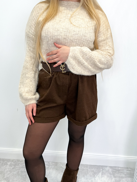 Beżowy moher i wełna sweter dzwonek