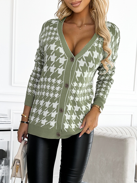 Zielony kardigan we wzór pepitki