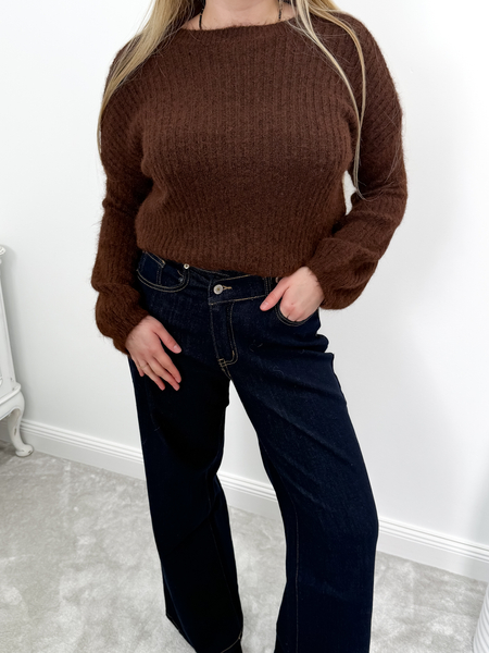 Czekoladowy moher i wełna sweter dzwonek