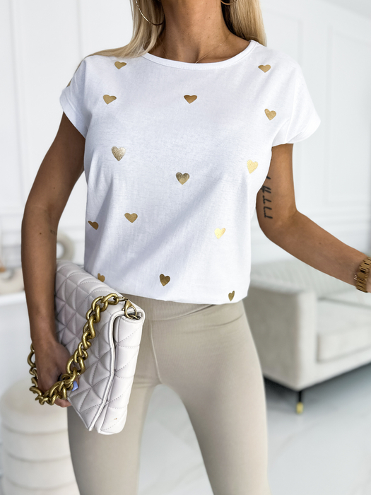 Biała bluzka w złote serca