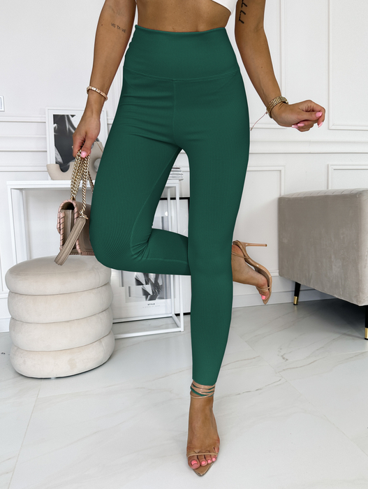 Butelkowa zieleń prążkowane legginsy