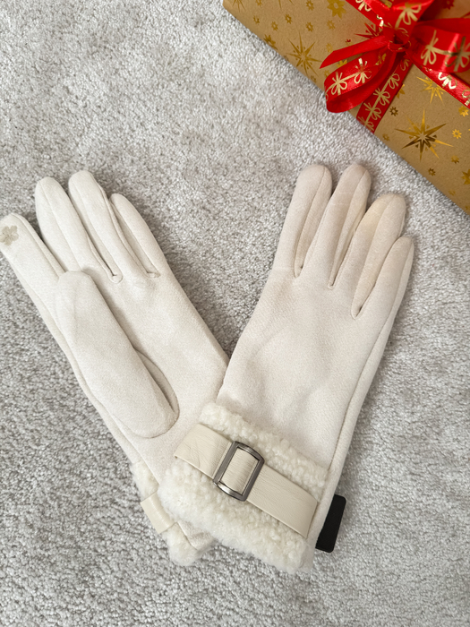 Beżowe rękawiczki z paskiem