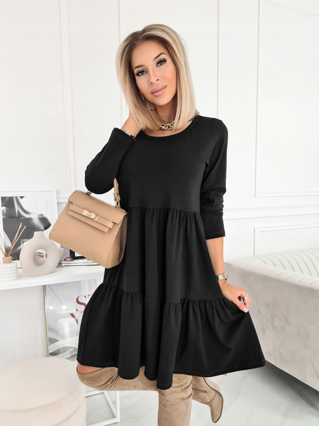 Czarna bawełniana sukienka trapezowa Regina