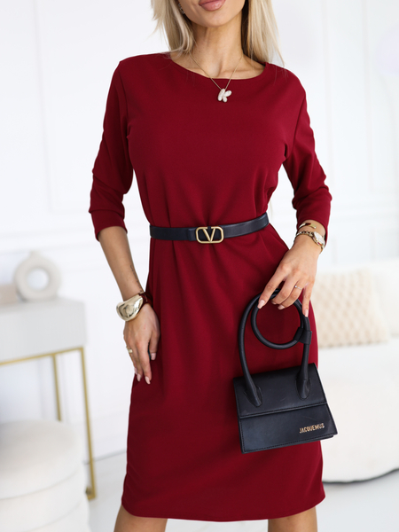 Bordowa gładka sukienka z rękawem 3/4 Noelle