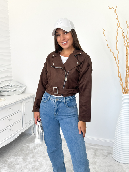 Brązowa zamszowa kurtka ramoneska