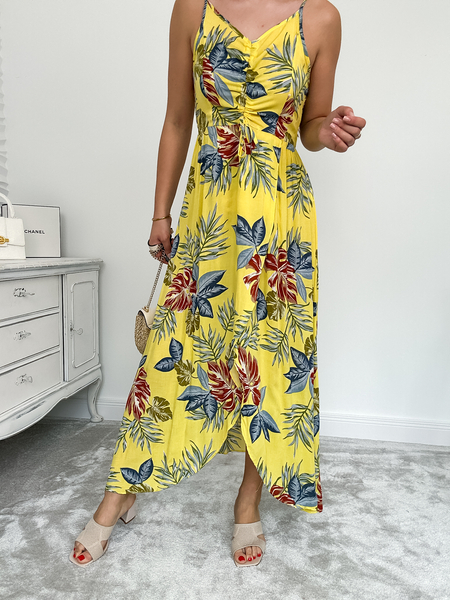 Żółta sukienka wiązana pod dekoltem Elena II