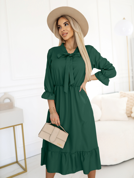 Butelkowa zieleń sukienka z wiązaniem pod szyją Valerie