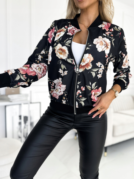 Czarna bomberka z motywem kwiatowym