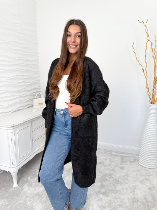 Czarny długi kardigan fluffy