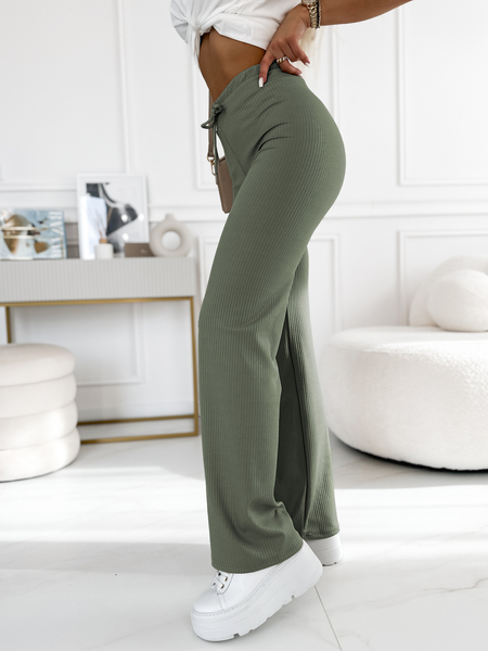 Khaki proste spodnie prążkowane