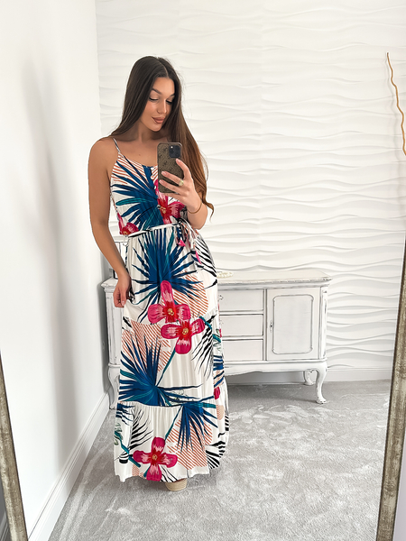 Biała sukienka we wzory z paskiem Carla II