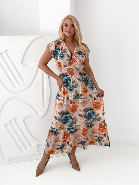 Beżowa sukienka maxi w kwiaty Tatiana