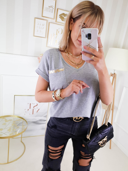 Szary t- shirt z greckim akcentem Tullia