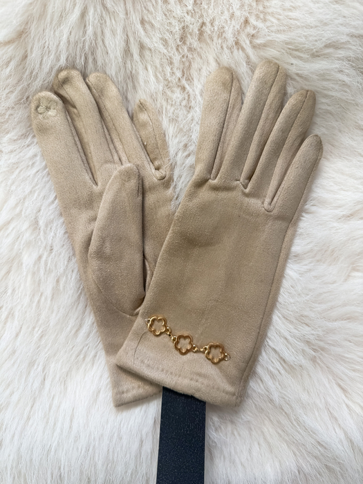 Beżowe rękawiczki z ozdobnym elementem