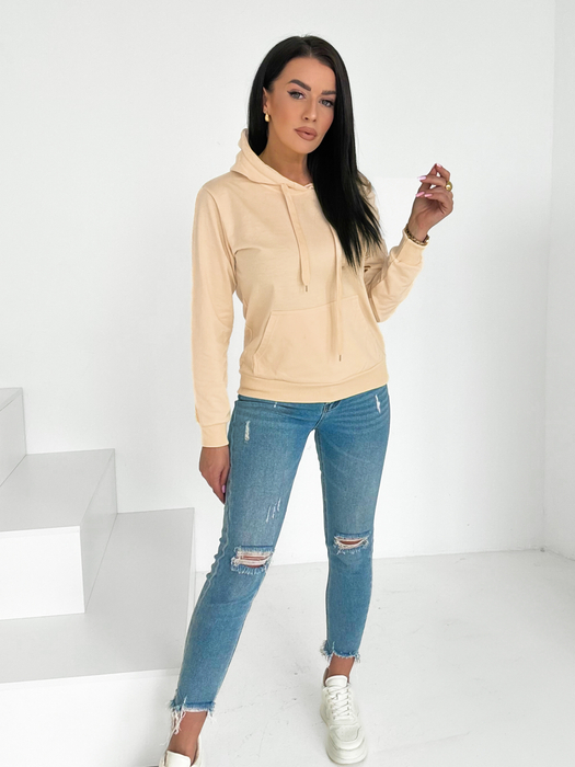 Piaskowa klasyczna bluza z kapturem